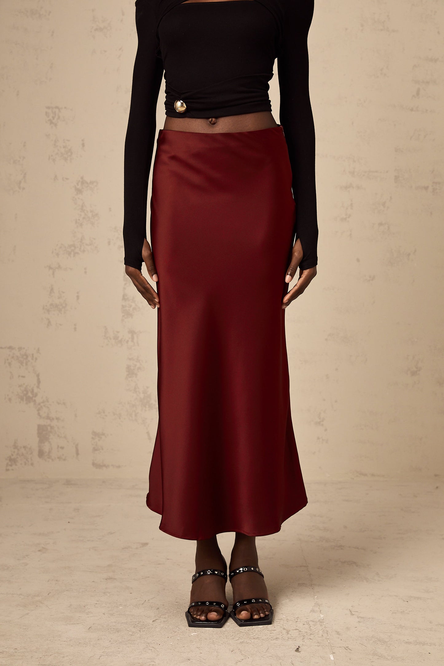 Vanessa red flared satin skirt