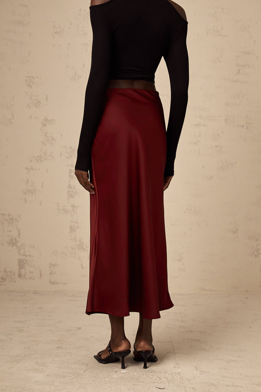 Vanessa red flared satin skirt