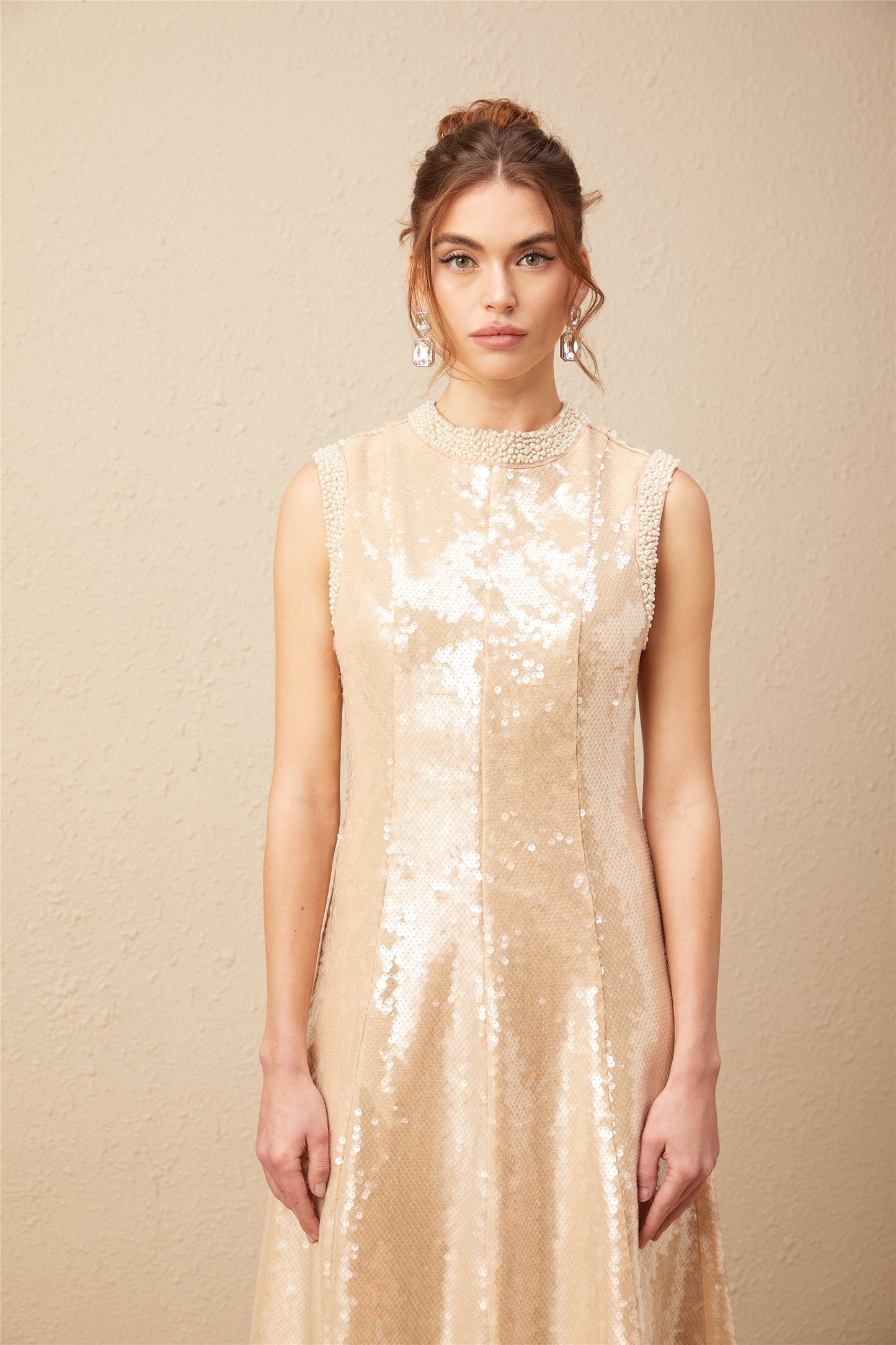 Ornella faux-pearl sequined midi dress