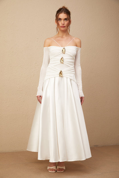 Nadine off-shoulder panelled maxi dress in White