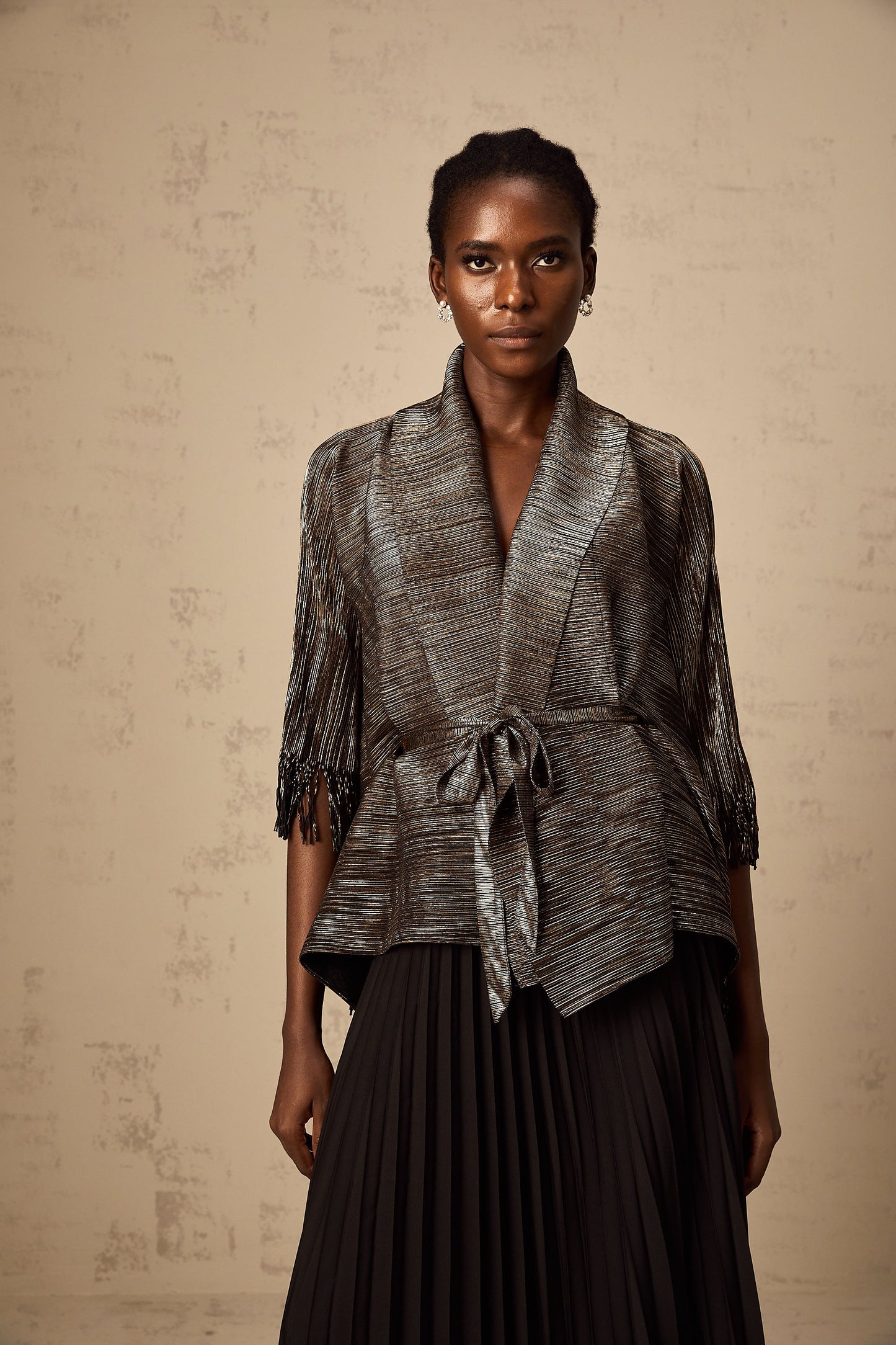 Dextard black gilded creased top & skirt matching set