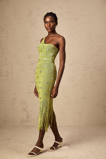 Annette green embellished knit top & skirt matching set