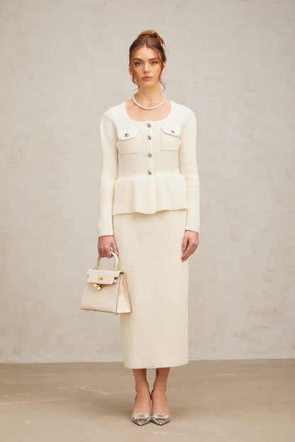 Manon white knitted top & skirt matching set