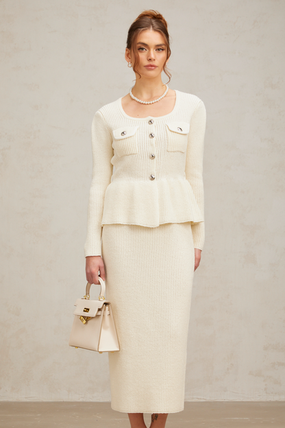 Manon white knitted top & skirt matching set