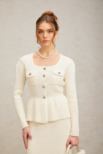 Manon white knitted top & skirt matching set