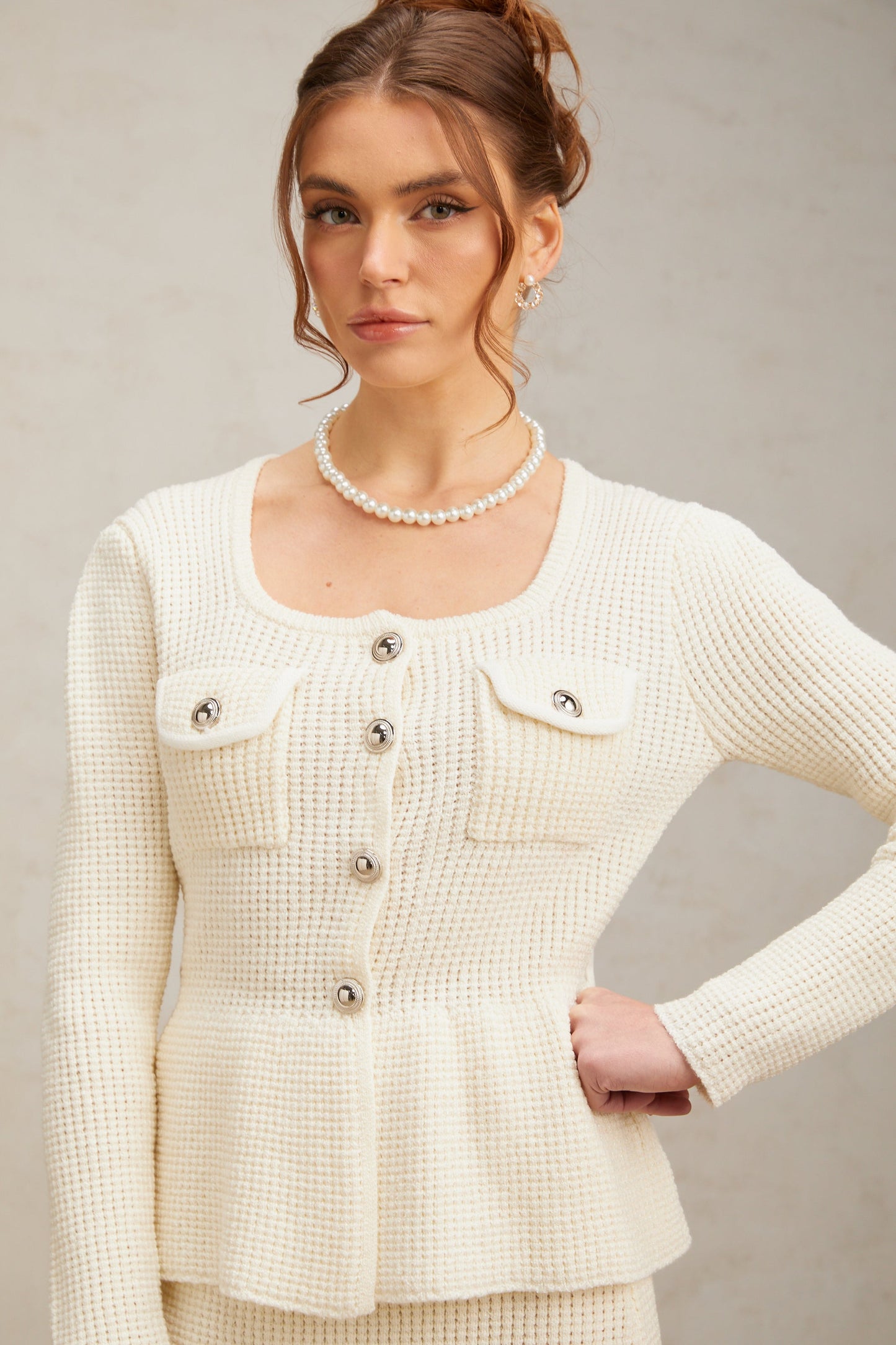Manon white knitted top & skirt matching set