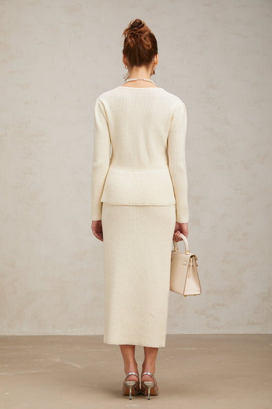 Manon white knitted top & skirt matching set