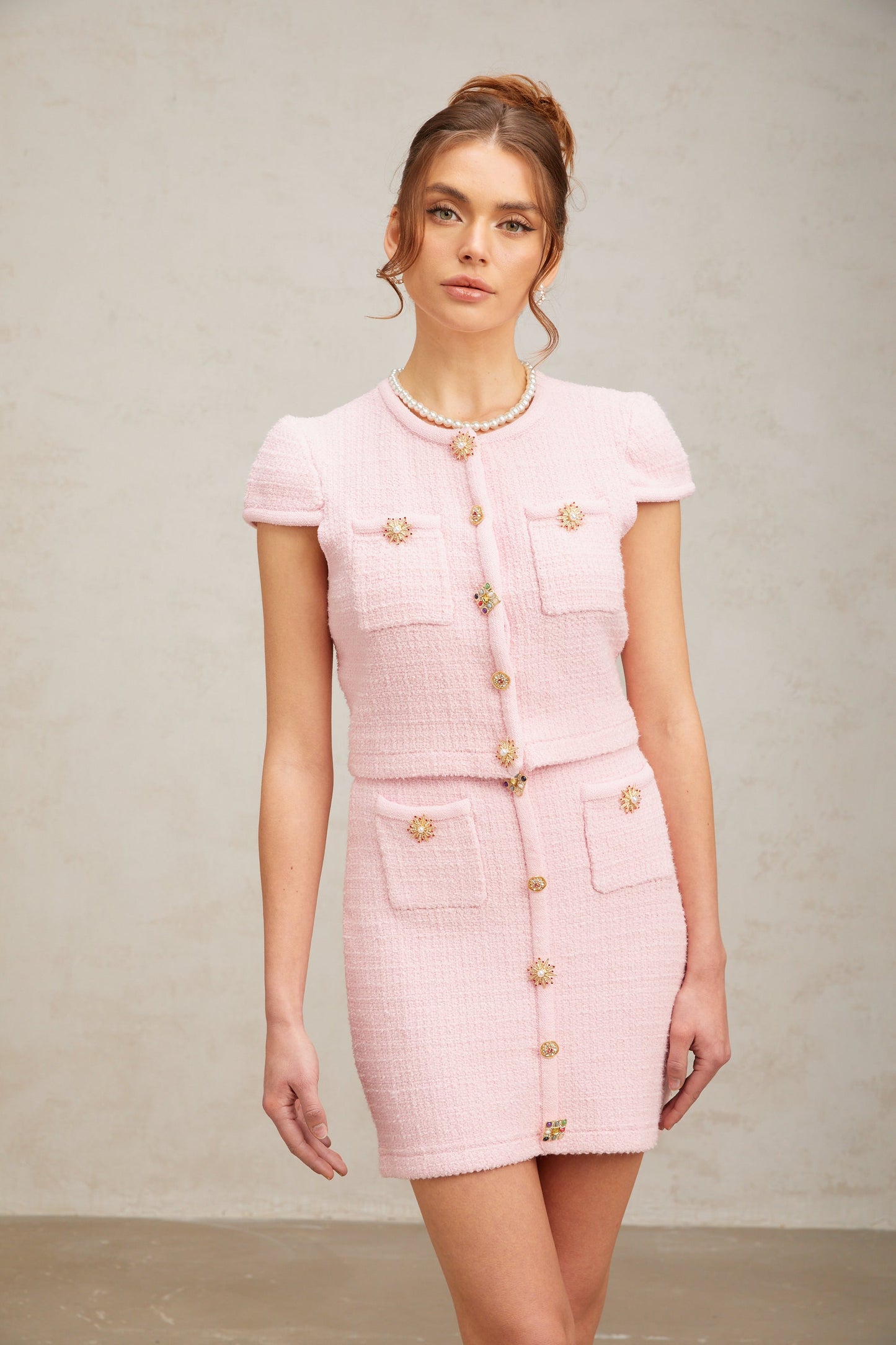 Christina pink knit top & skirt matching set