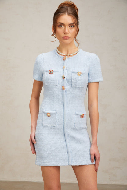 Cindy blue crystal-embellished knit mini dress