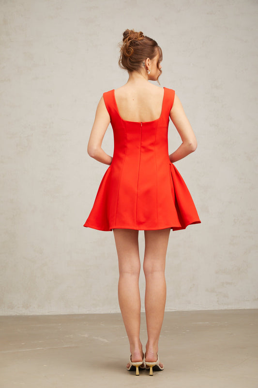 Margherita square-neck puff mini dress in Red