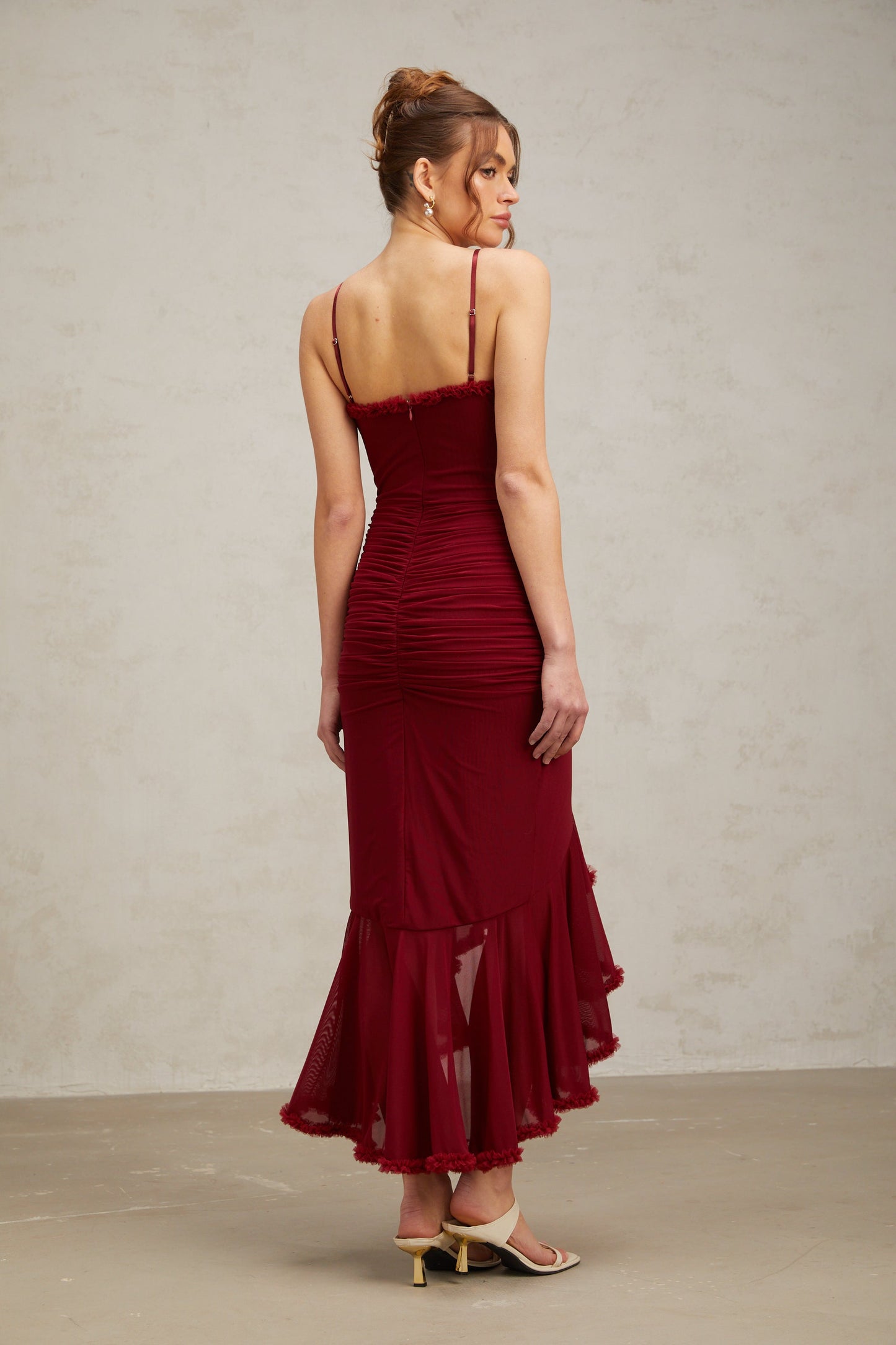 Viviane ruffle draped maxi dress in Red