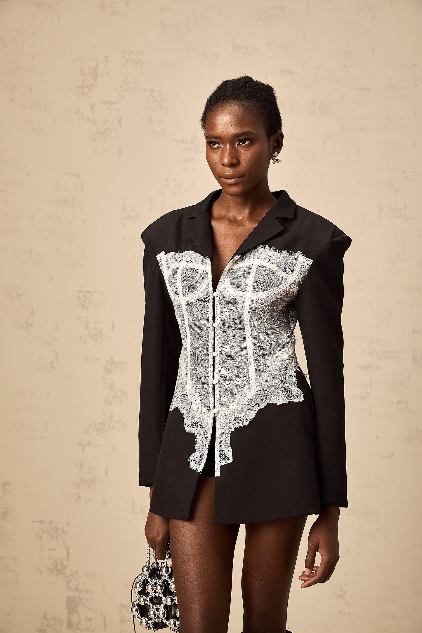 Alexia color-blocked lace panelled blazer
