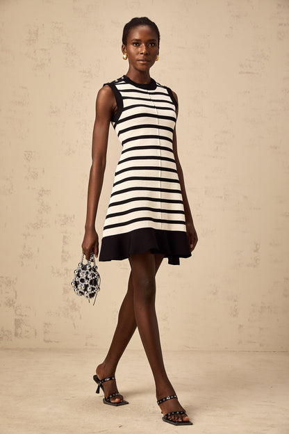 Heloise black horizontal-striped knit mini dress