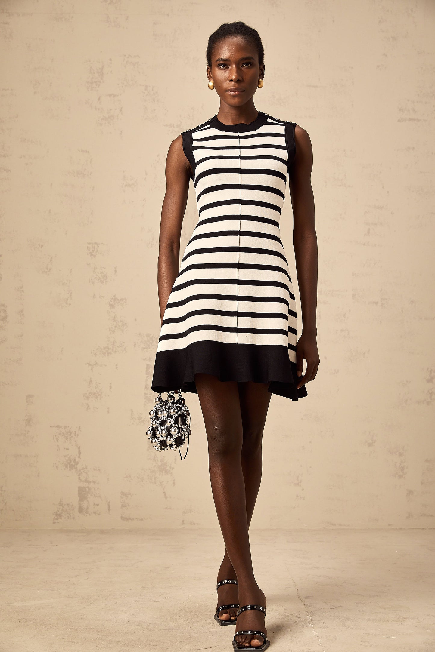 Heloise black horizontal-striped knit mini dress