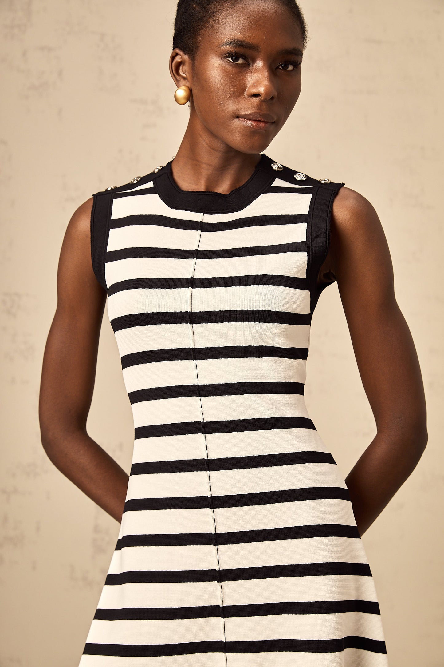 Heloise black horizontal-striped knit mini dress