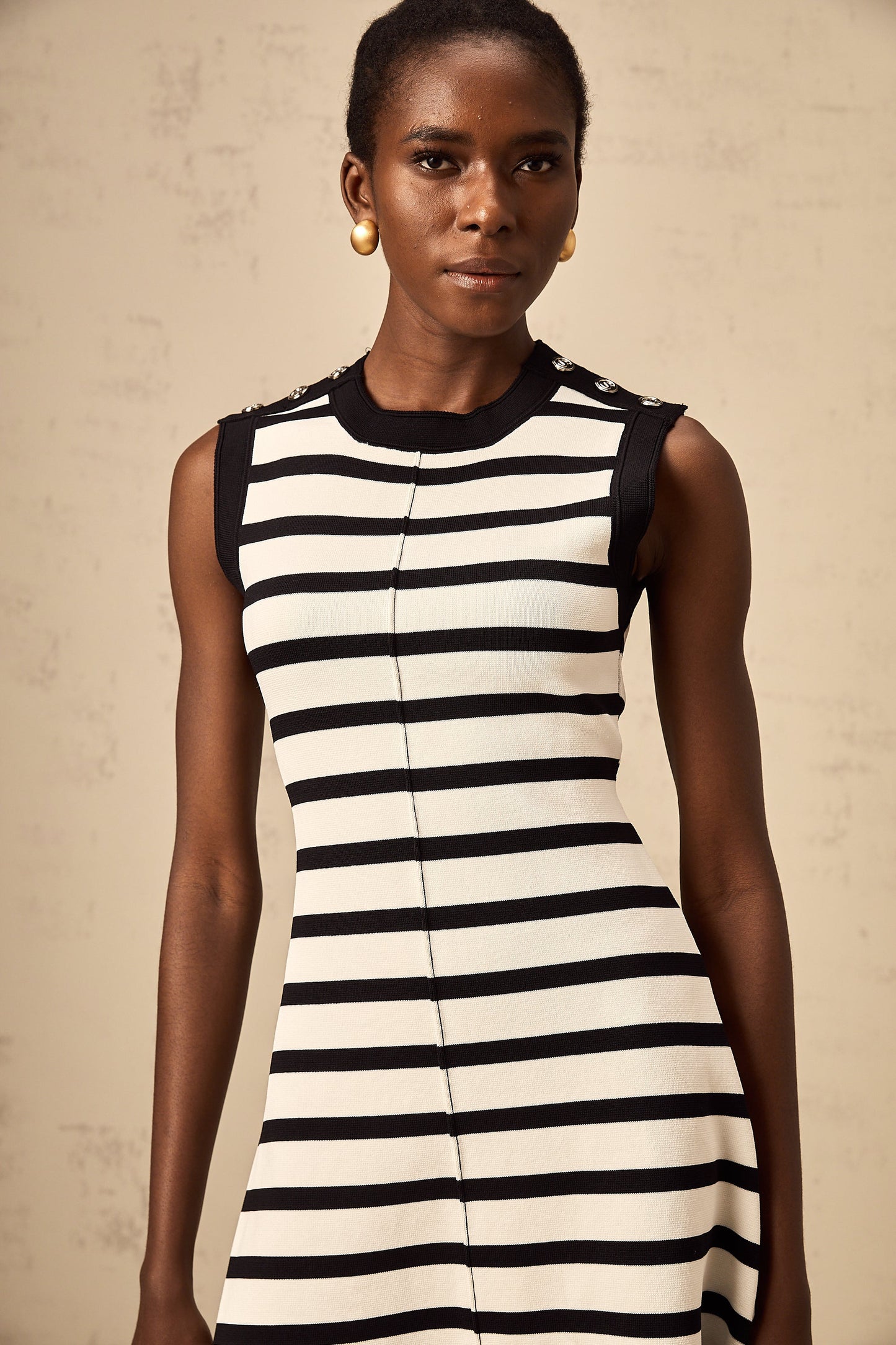 Heloise black horizontal-striped knit mini dress