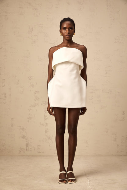 Énora white off-shoulder puff mini dress