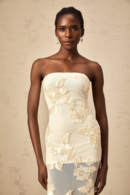 Melanie neutrals embroidered off-shoulder maxi dress