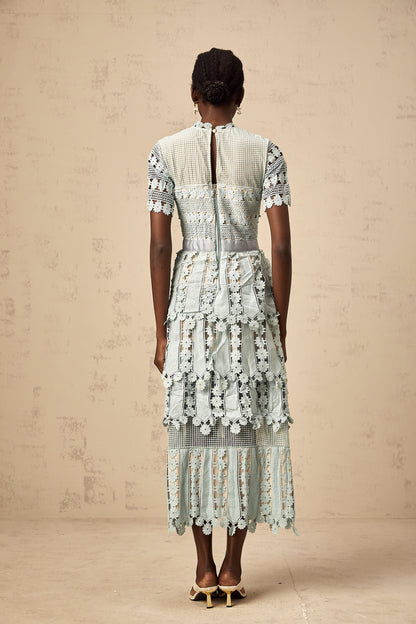Océane green floral embroidered midi dress