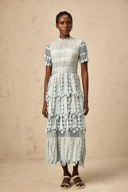 Océane green floral embroidered midi dress