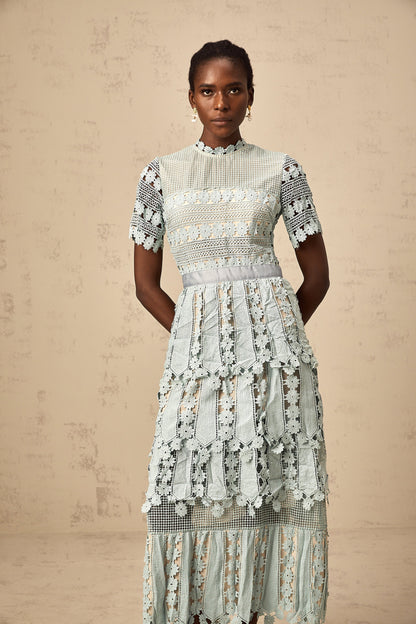 Océane green floral embroidered midi dress