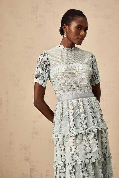 Océane green floral embroidered midi dress