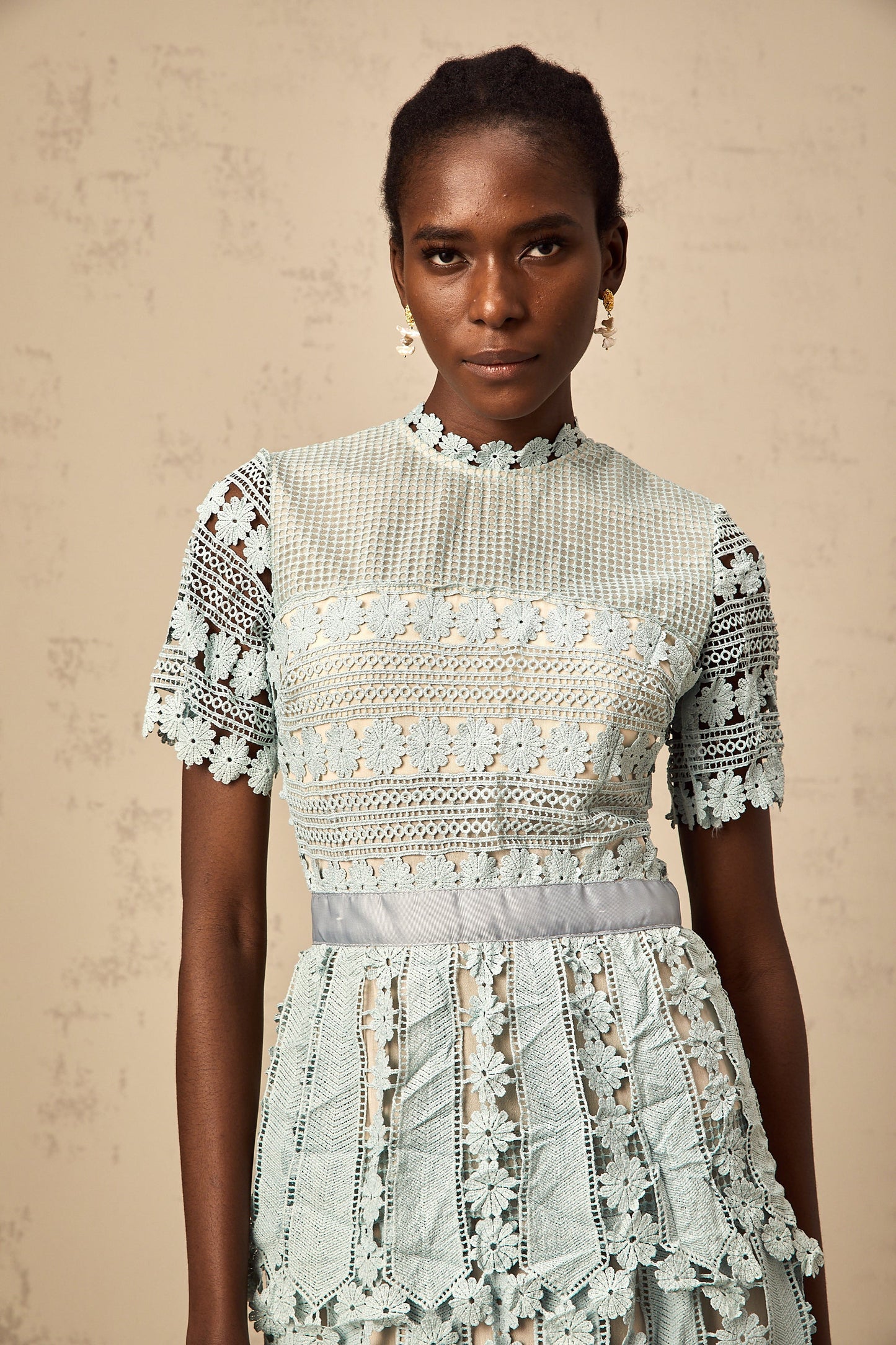 Océane green floral embroidered midi dress