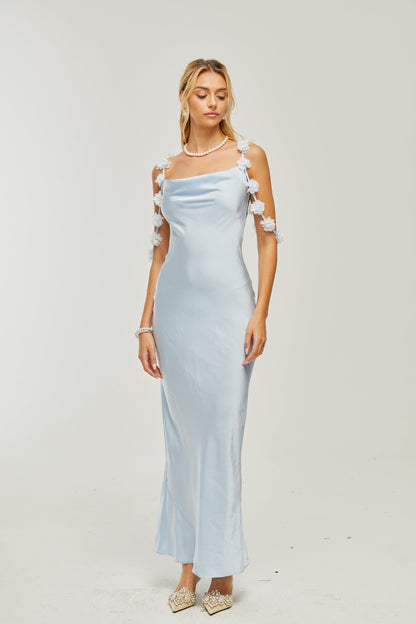 Capri floral-straps satin maxi dress