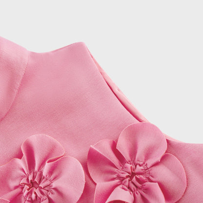 Magali Pink Sleeveless Maxi Dress with Faux Flower & Bow-Tie Embellishment