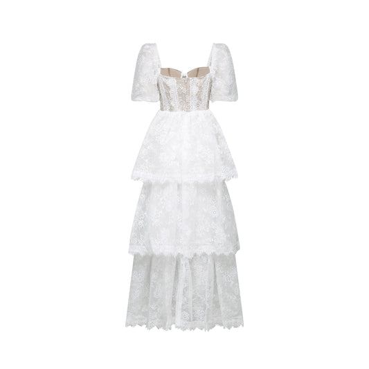 Mélisande white lace tiered maxi dress