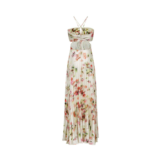 Andréa cut-out floral-print pleated maxi dress