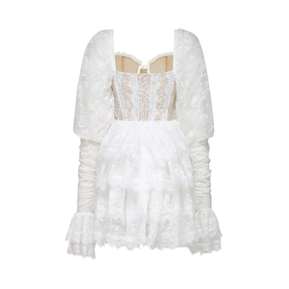 Nadine semi-sheer lace-trim mini dress