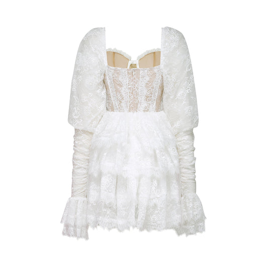 Nadine semi-sheer lace-trim mini dress