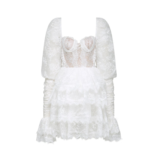 Nadine semi-sheer lace-trim mini dress