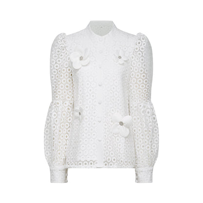 Calla faux-flower cut-out blouse & shorts matching set