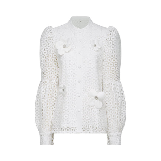 Calla faux-flower cut-out blouse & shorts matching set