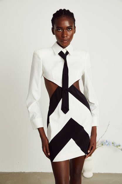 Ophelia neck-tie cut-out mini dress