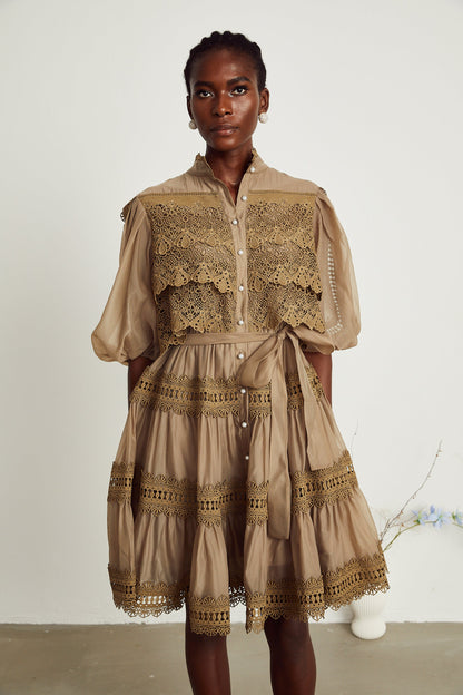 Inès lace cut-out layered mini dress