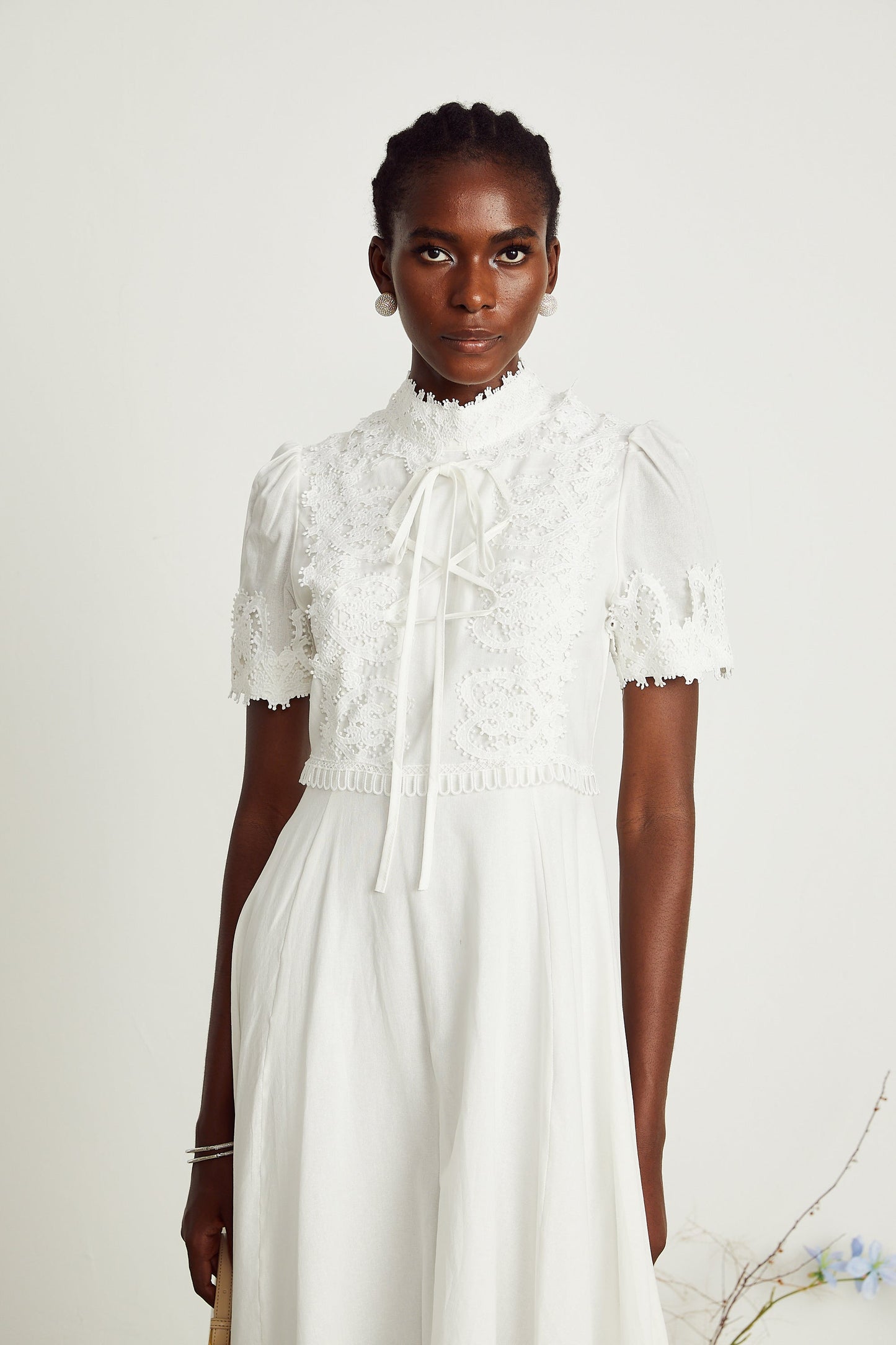Patricia white floral-lace midi dress