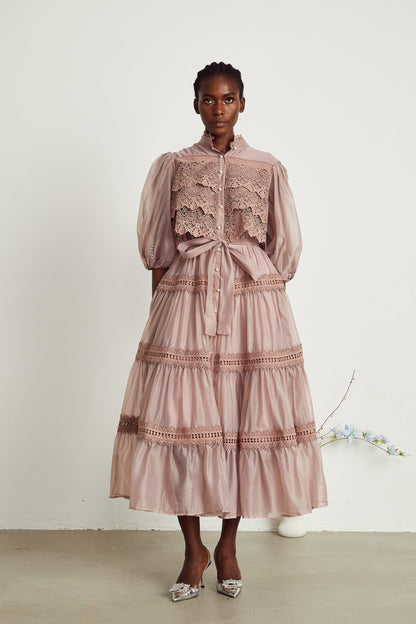 Inès lace cut-out tiered midi dress