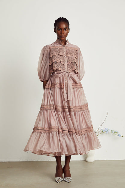 Inès lace cut-out tiered midi dress