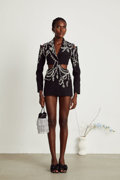 Audrey black crystal-embellished cut-out jacket