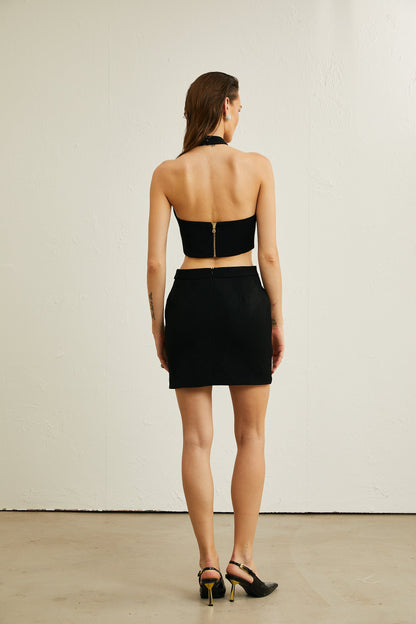 Laura black embellished top & skirt matching set