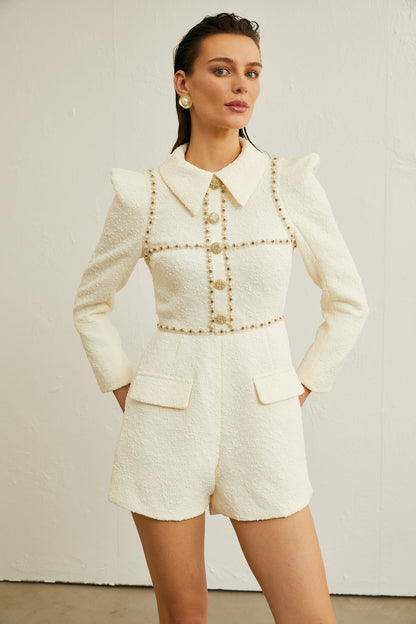 Irina faux-pearl tweed bodysuit
