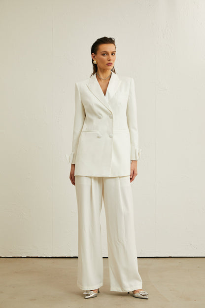 Margaux white bow-embellished wool jacket