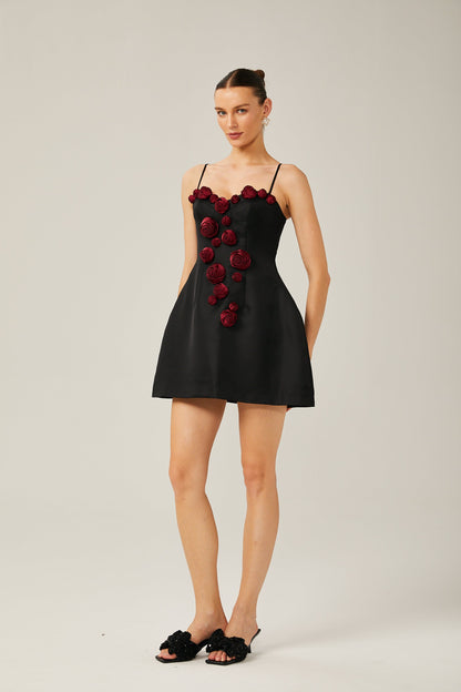 Annabelle black floral-appliqué sleeveless mini dress
