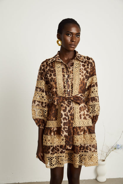 Léonor leopard-print cut-out panelled mini dress