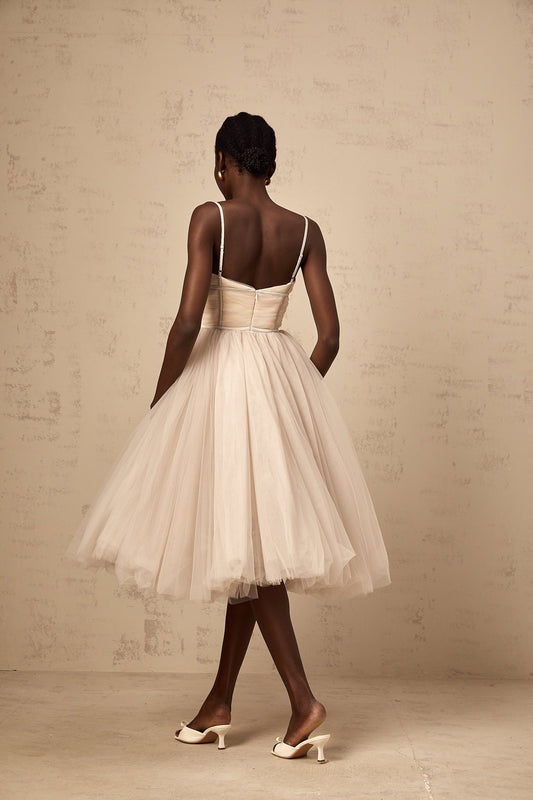 Odin sleeveless pleated tulle midi dress