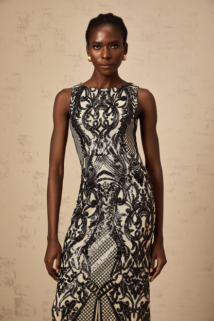 Annie sequin-embellished mesh maxi dress