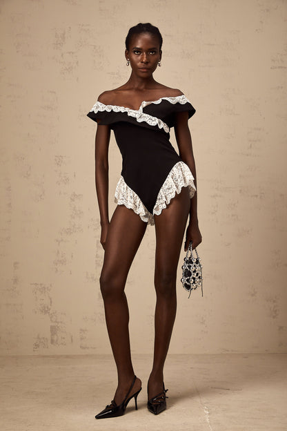 Karine black lace-trim bodysuit